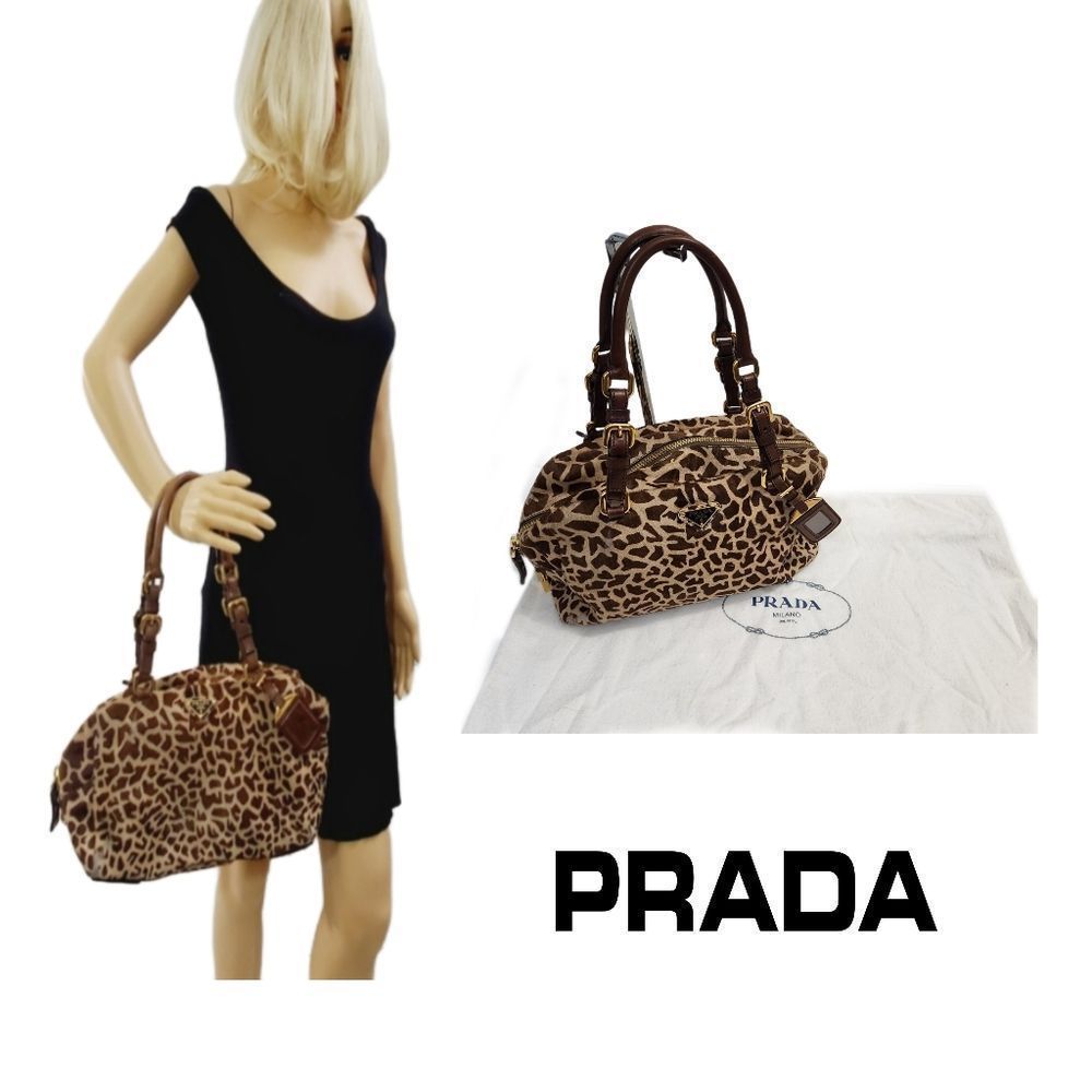 Prada Authentic Cavallino Calf Hair Giraffe Print Short Handle Bag